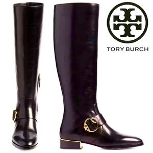 🛑SOLD. Tory Burch Sofia Tall Leather Riding Boots w/gold trim. Real Leather.🛑